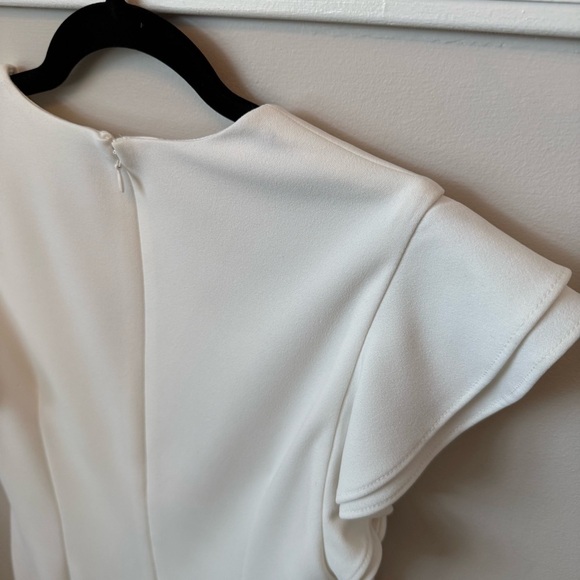 DKNY V-Neck Flutter Sleeve Solid Tie Waist Dress Wedding Summer Ivory Sz 10 - Picture 9 of 13